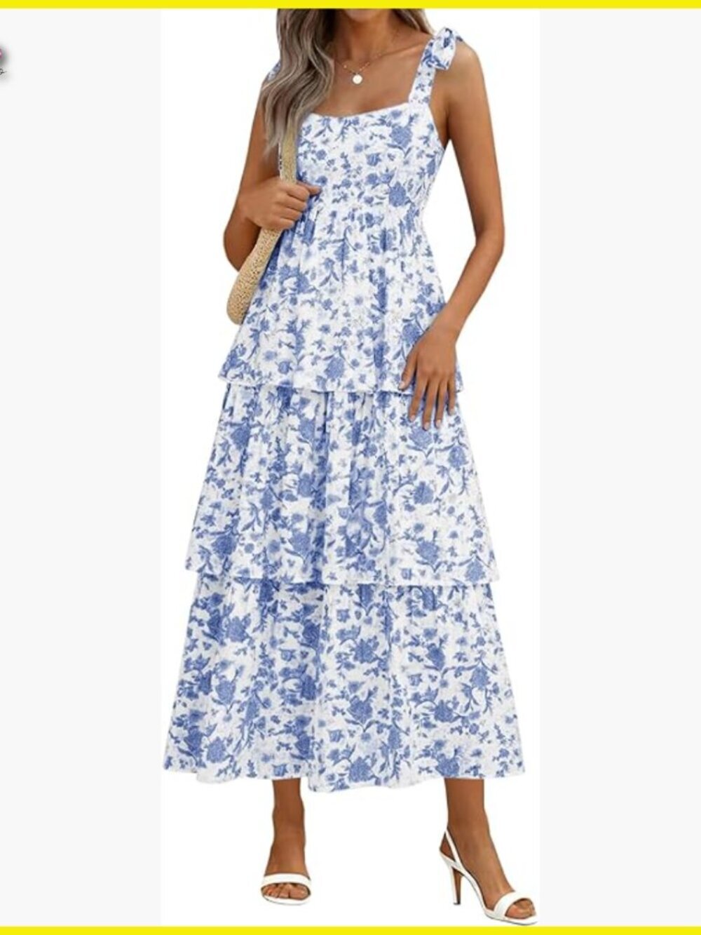 Summer Floral Maxi Dress Boho Loose Fit Smocked Back Tiered Ruffle Beach - Picture 1 of 7